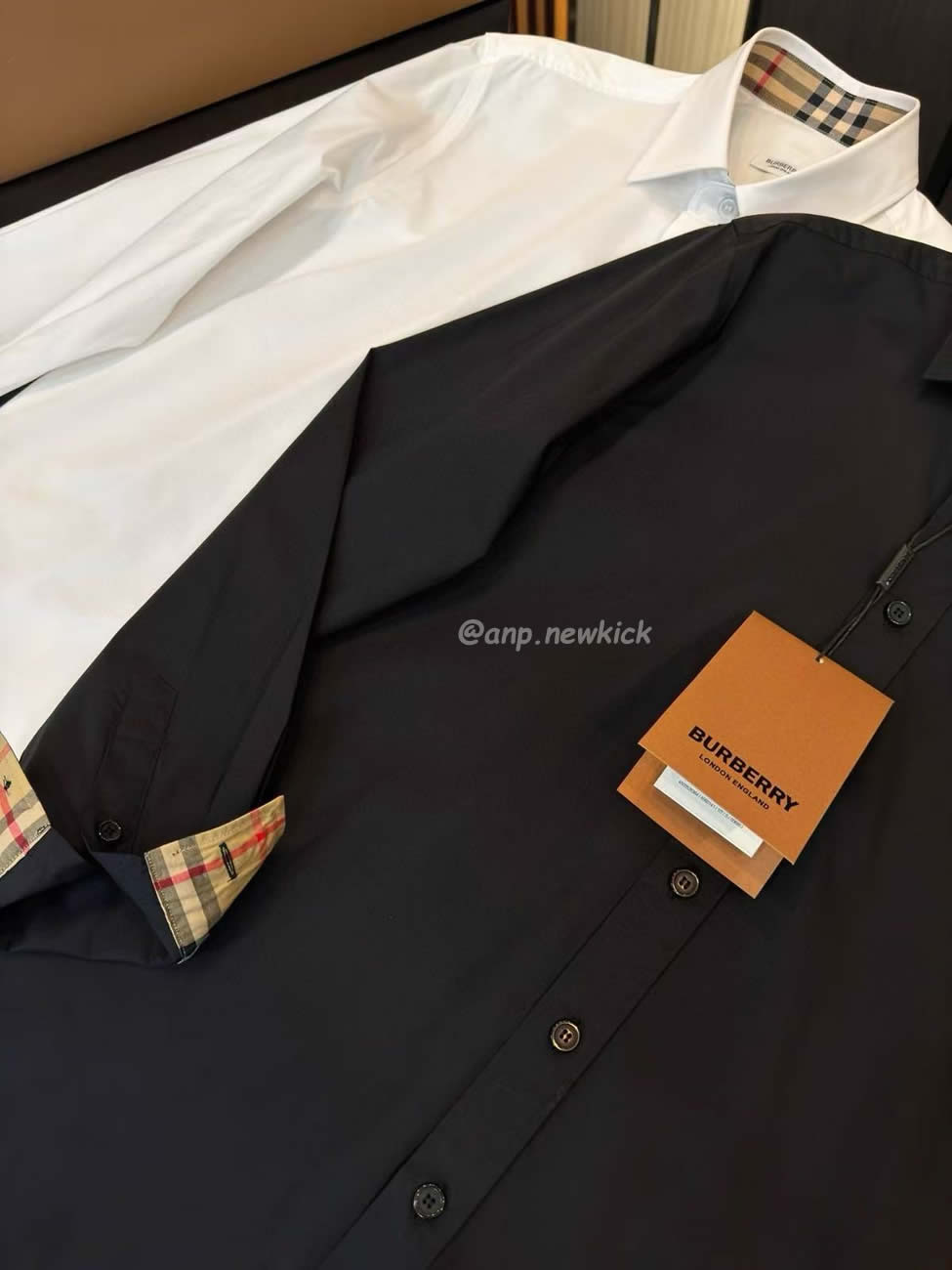 Burberry Slim Fit Monogram Motif Stretch Cotton Poplin Shirt Black White Fw21 80323081 (2) - www.newkick.vip